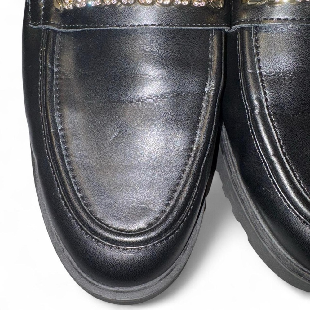 Franco Sarto Black Loafers with Gold Accent - Picture 2 of 8